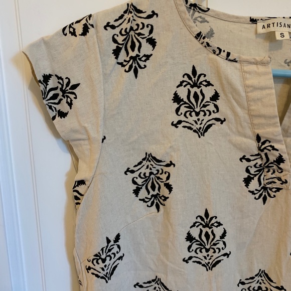 Linen Block Printed Cream Blouse Small - Picture 4 of 7